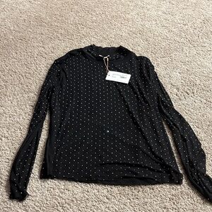 Skies Are Blue Black Long Sleeve Top with Crystal Sparkles